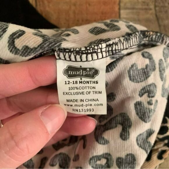 Mud pie girls long sleeve leopard animal print corduroy top in black and tan - Picture 4 of 5